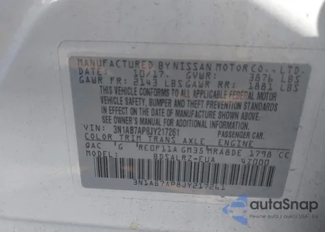 2018 Nissan Sentra Sr z USA, uszkodzony, nr VIN 3N1AB7AP8JY217261